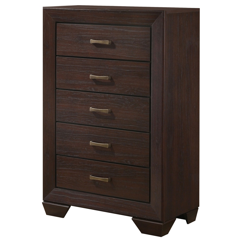 Pemberly Row 5-Drawer Bedroom Chest with Brass Pulls in Dark Cocoa