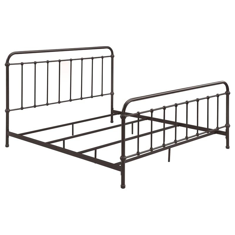 Pemberly Row Traditional Metal Eastern King Spindle Bed in Dark Bronze