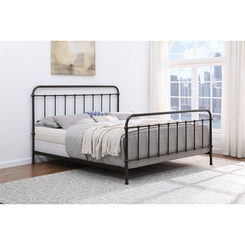 Pemberly Row Traditional Metal Eastern King Spindle Bed in Dark Bronze