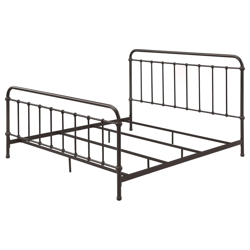 Pemberly Row Traditional Metal Eastern King Spindle Bed in Dark Bronze