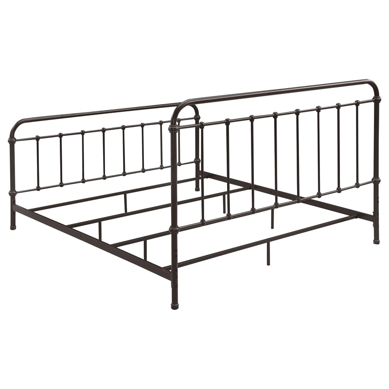 Pemberly Row Traditional Metal Eastern King Spindle Bed in Dark Bronze