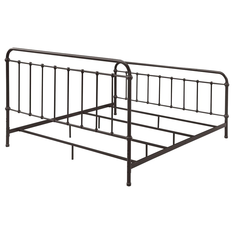Pemberly Row Traditional Metal Eastern King Spindle Bed in Dark Bronze