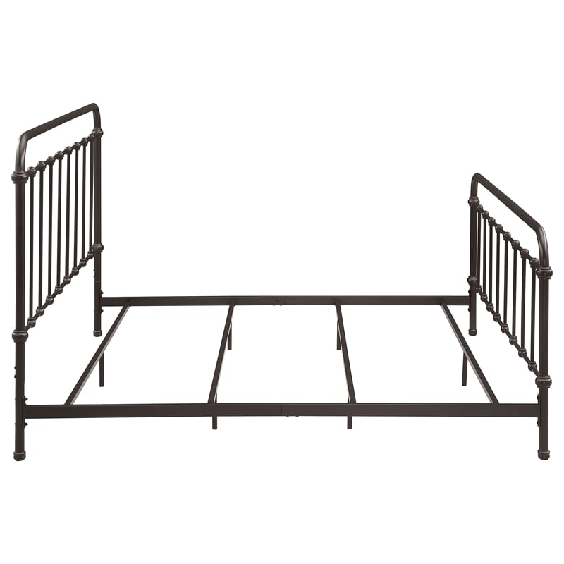 Pemberly Row Traditional Metal Eastern King Spindle Bed in Dark Bronze