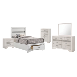 Pemberly Row 5-Piece Twin Storage Bedroom Set in White Finish