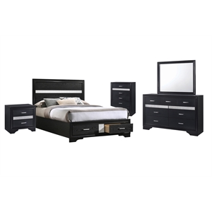 Pemberly Row 5-Piece Queen Storage Bedroom Set in Black Finish