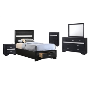 Pemberly Row 5-Piece Twin Storage Bedroom Set in Black Finish