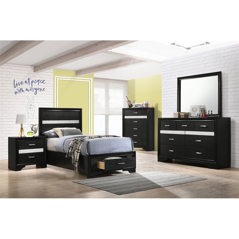 Pemberly Row 4-Piece Twin Storage Bedroom Set in Black Finish