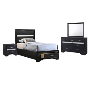 Pemberly Row 4-Piece Twin Storage Bedroom Set in Black Finish