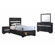 Pemberly Row 4-Piece Twin Storage Bedroom Set in Black Finish