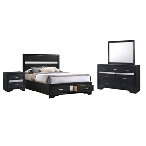 Pemberly Row 4-Piece Full Storage Bedroom Set in Black Finish