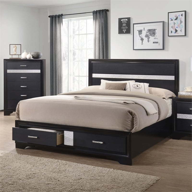 Pemberly Row 51-Inch California King Storage Panel Bed in Black
