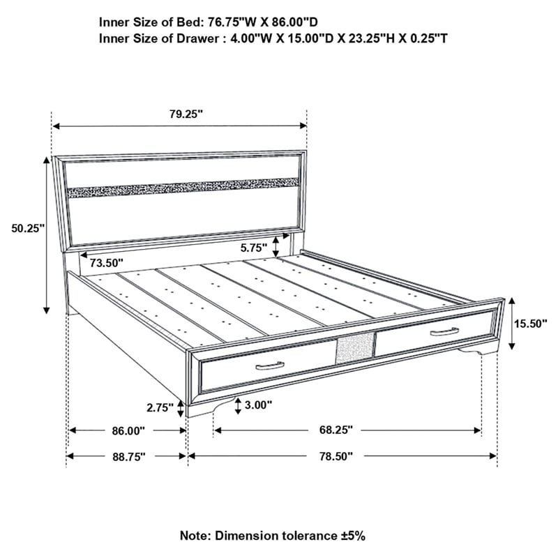 Pemberly Row 51-Inch California King Storage Panel Bed in Black