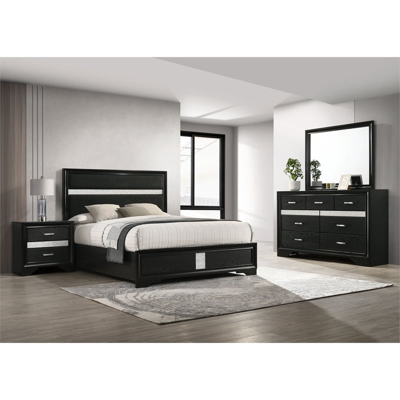 Pemberly Row 4-Piece Full Upholstered Bedroom Set in Black Finish