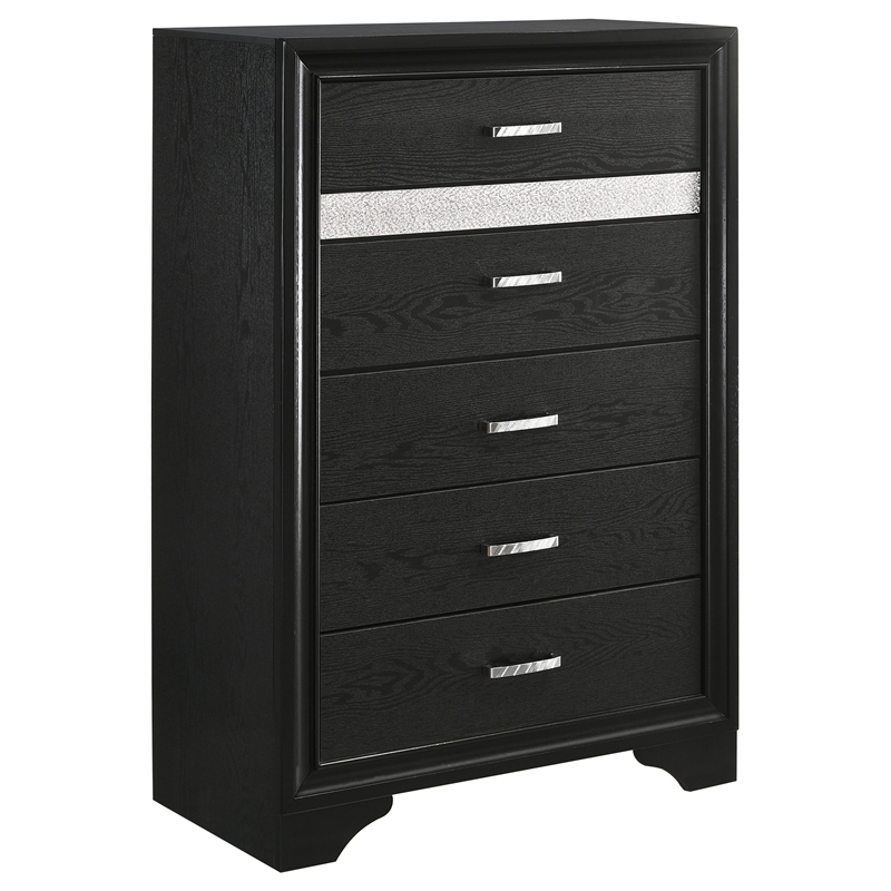 Pemberly Row 5-Piece Full Upholstered Bedroom Set in Black Finish