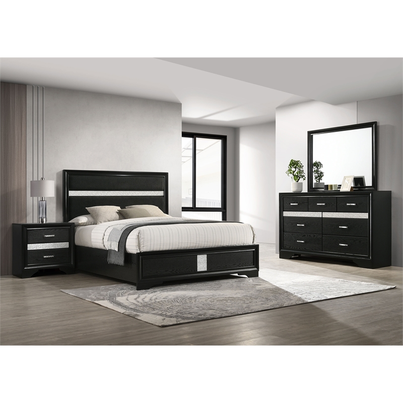 Pemberly Row 4-Piece California King Upholstered Set in Black