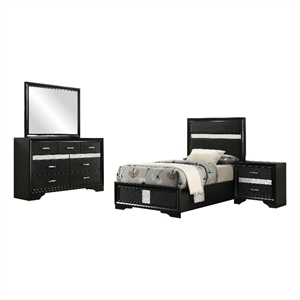 Pemberly Row 4-Piece Twin Upholstered Bedroom Set in Black Finish