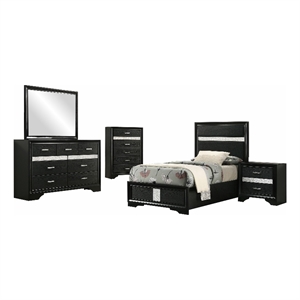 Pemberly Row 5-Piece Twin Upholstered Bedroom Set in Black Finish