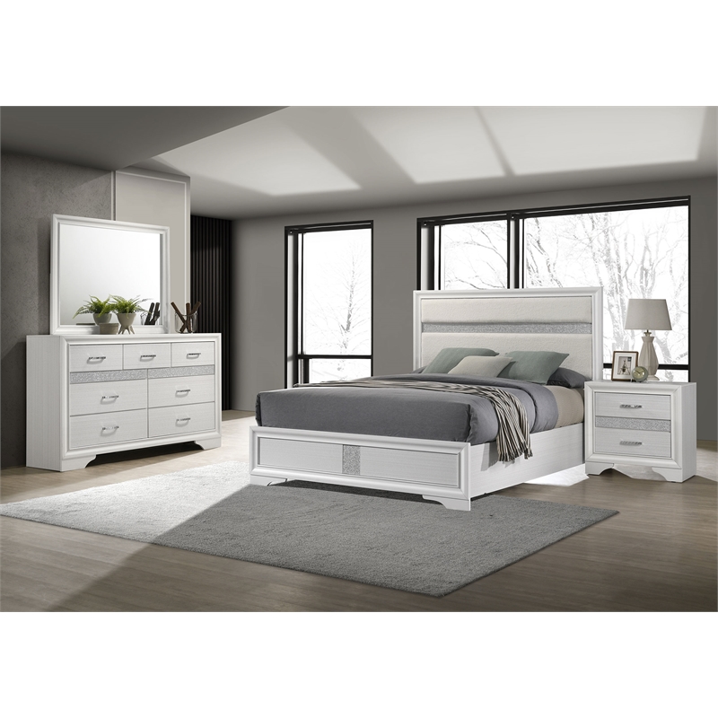 Pemberly Row 4-Piece Eastern King Upholstered Bedroom Set in White
