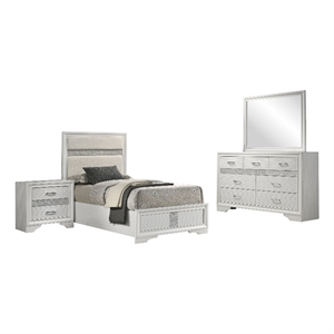 Pemberly Row 4-Piece Twin Upholstered Bedroom Set in White Finish