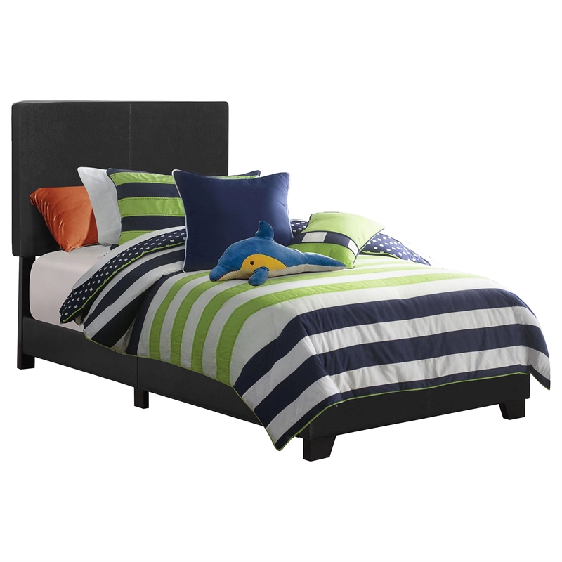 Pemberly Row Faux Leather Upholstered Twin Panel Bed in Black