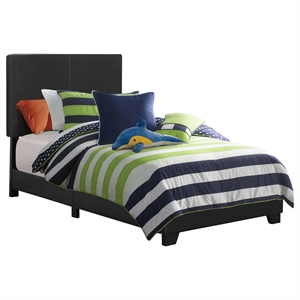 Pemberly Row Faux Leather Upholstered Twin Panel Bed in Black