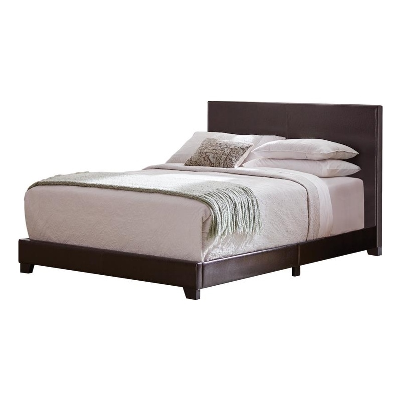 Pemberly Row Faux Leather Upholstered California King Bed in Brown