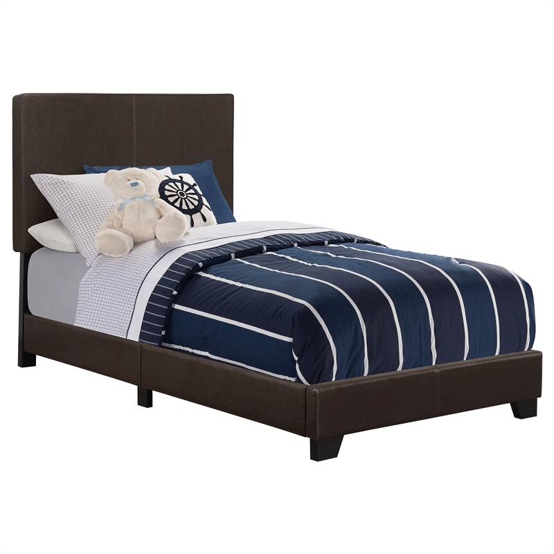Pemberly Row Faux Leather Upholstered Twin Panel Bed in Brown