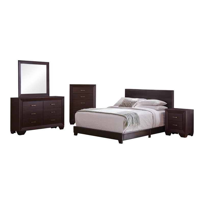 Pemberly Row 5-Piece Eastern King Leatherette Bedroom Set in Dark Cocoa