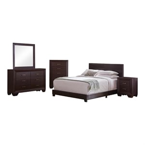 Pemberly Row 5-Piece Twin Leatherette Bedroom Set in Dark Cocoa