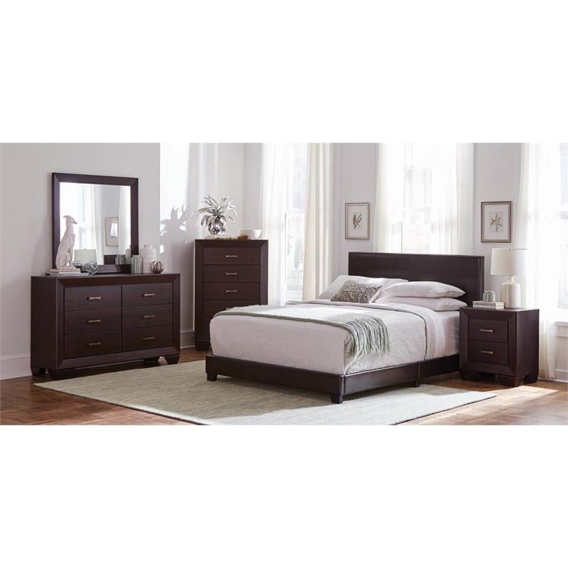 Pemberly Row 5-Piece Twin Leatherette Bedroom Set in Dark Cocoa