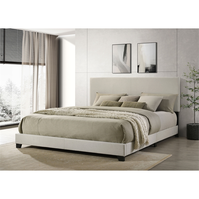 pemberly row fabric upholstered california king panel bed in cream