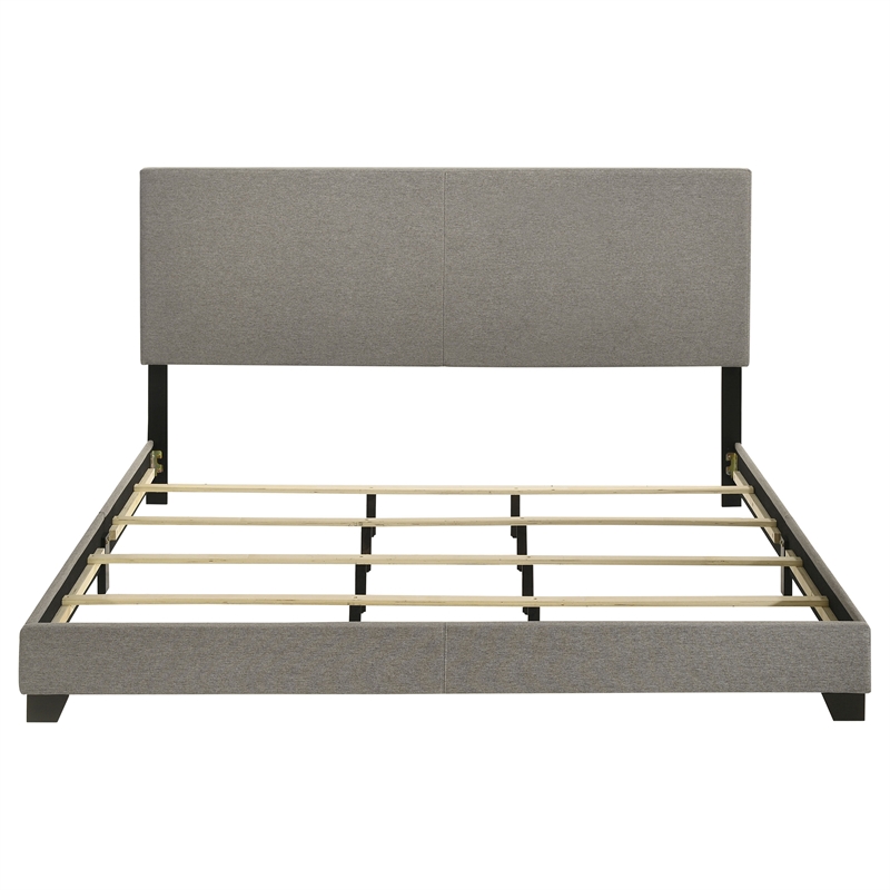 Pemberly Row Fabric Upholstered Eastern King Panel Bed in Taupe