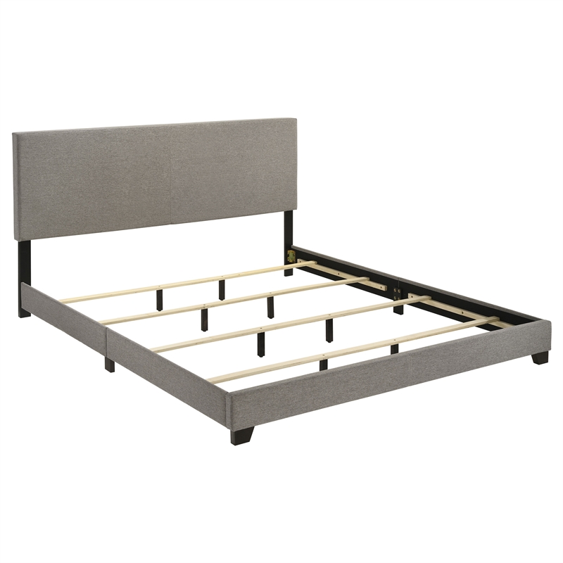 Pemberly Row Fabric Upholstered Eastern King Panel Bed in Taupe