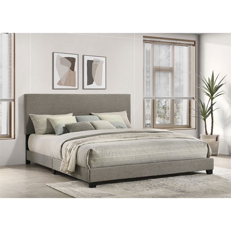 Pemberly Row Fabric Upholstered Eastern King Panel Bed in Taupe