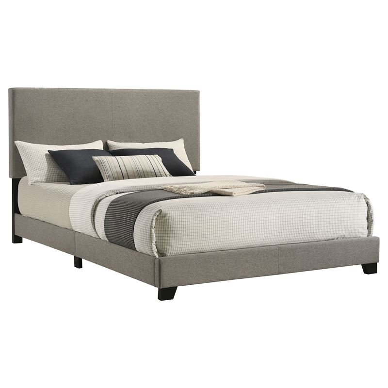 Pemberly Row Fabric Upholstered Queen Panel Bed in Taupe Finish