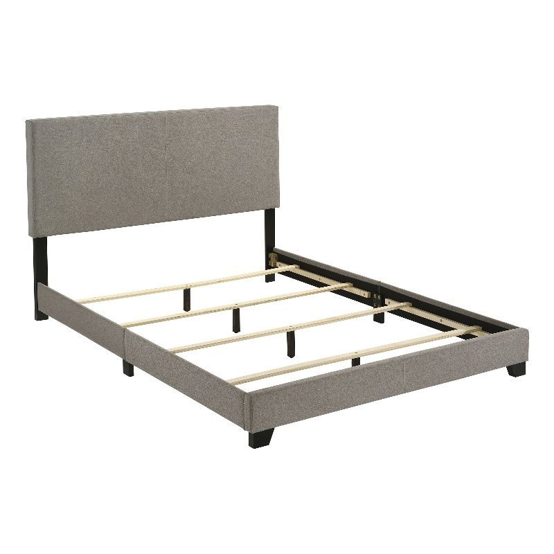 Pemberly Row Fabric Upholstered Queen Panel Bed in Taupe Finish