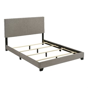 Pemberly Row Fabric Upholstered Queen Panel Bed in Taupe Finish