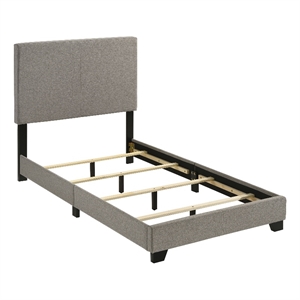 Pemberly Row Fabric Upholstered Twin Panel Bed in Taupe Finish