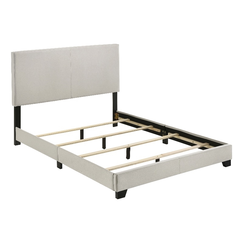 Pemberly Row Fabric Upholstered Full Panel Bed in Cream Finish