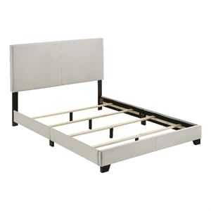 Pemberly Row Fabric Upholstered Full Panel Bed in Cream Finish