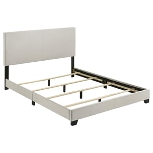 Pemberly Row Fabric Upholstered Queen Panel Bed in Cream Finish