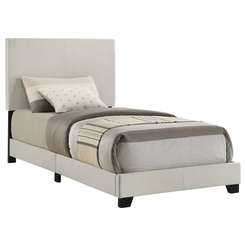 Pemberly Row Fabric Upholstered Twin Panel Bed in Cream Finish
