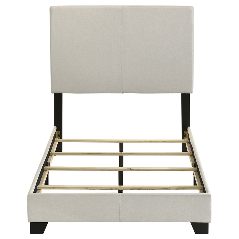 Pemberly Row Fabric Upholstered Twin Panel Bed in Cream Finish