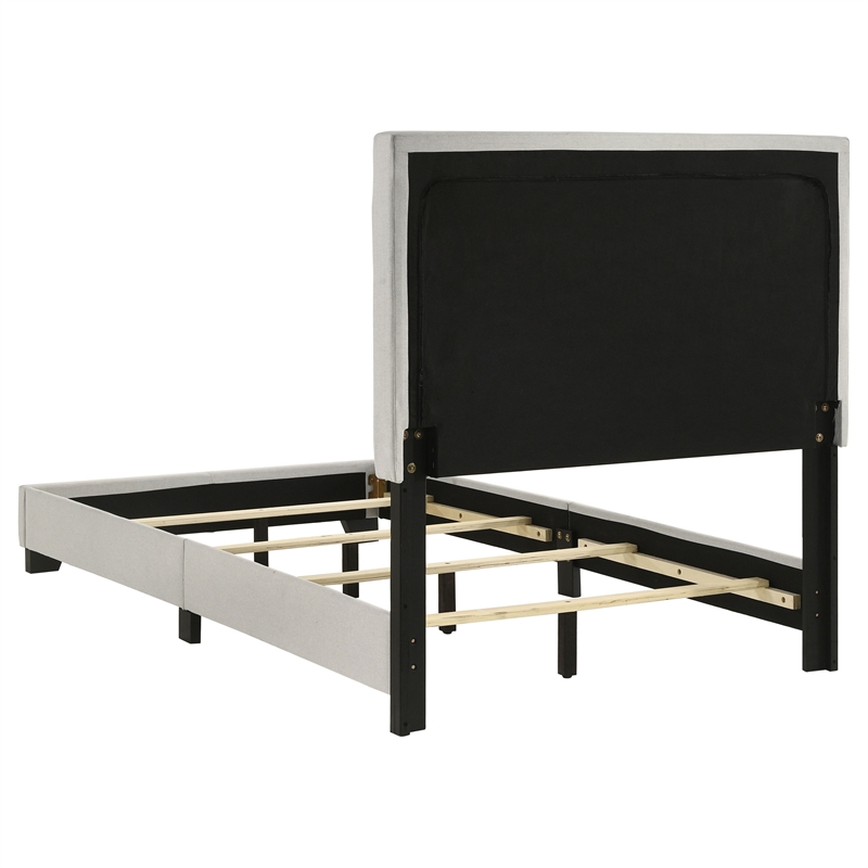 Pemberly Row Fabric Upholstered Twin Panel Bed in Cream Finish
