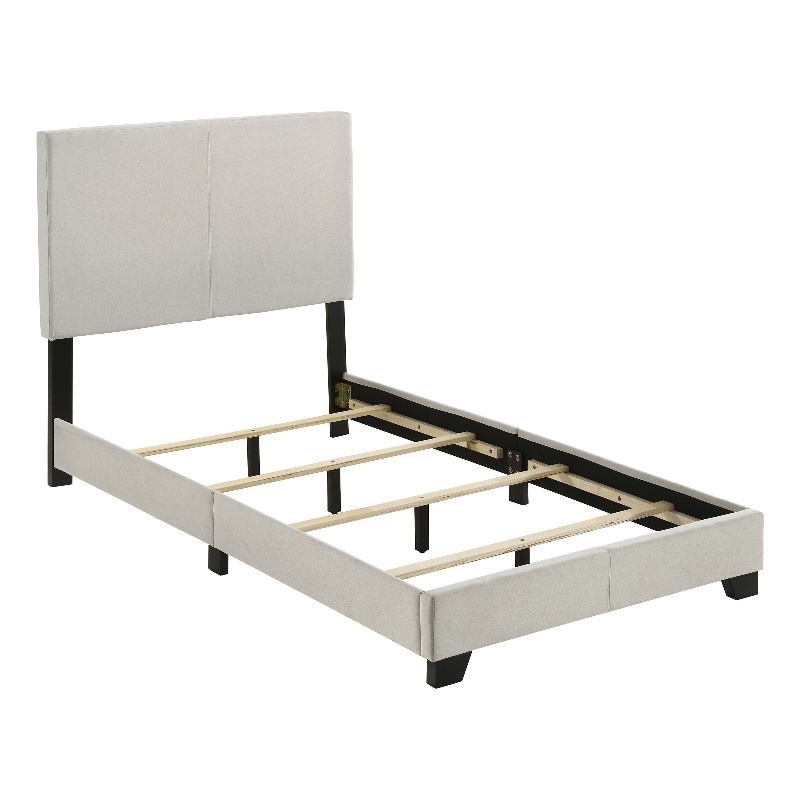 Pemberly Row Fabric Upholstered Twin Panel Bed in Cream Finish