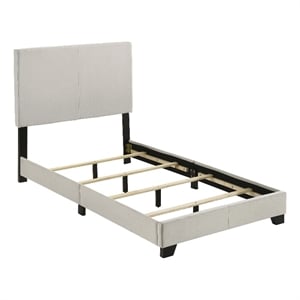 Pemberly Row Fabric Upholstered Twin Panel Bed in Cream Finish