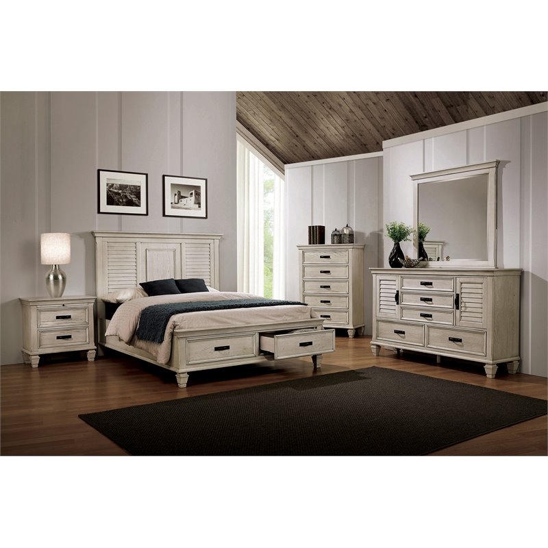 Pemberly Row 4-Piece Eastern King Bedroom Set in Distressed White