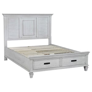Pemberly Row Wood Eastern King Storage Panel Bed in Distressed White