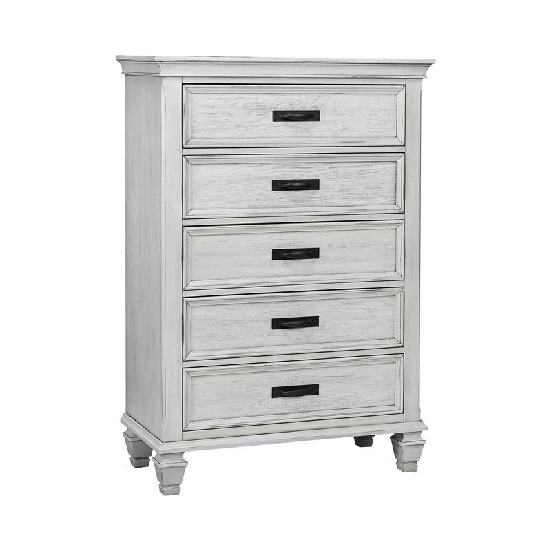Pemberly Row 5-Piece Eastern King Bedroom Set in Distressed White