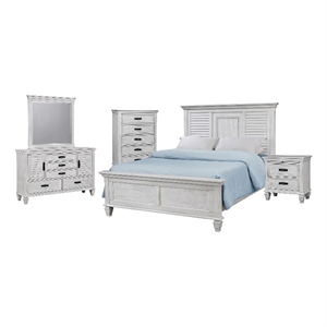 Pemberly Row 5-Piece Eastern King Panel Bedroom Set in Distressed White